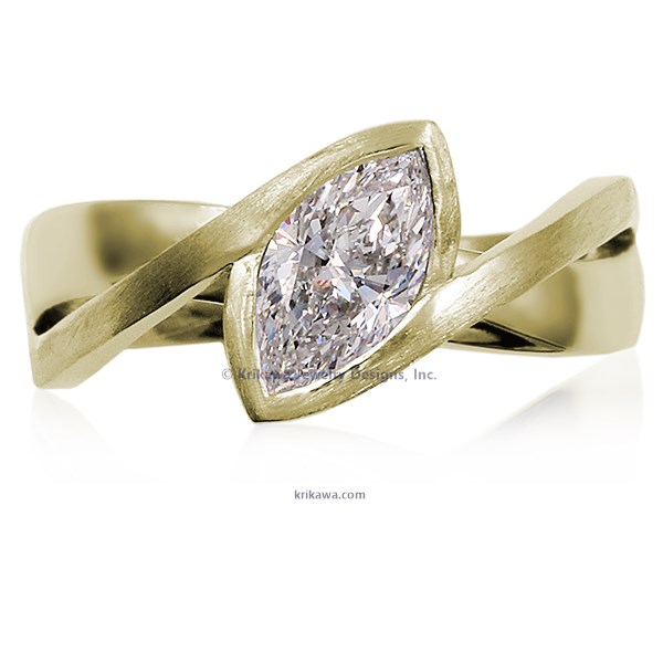 A simplified, modern version of our classic River Twist Engagement Ring this engagement ring features a solitaire stone set at an angle and suspended above a band that flows beneath like a river.