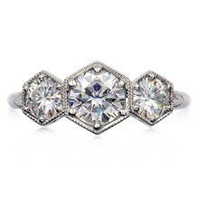 Vintage Replica Three Stone Hex Engagement Ring - top view