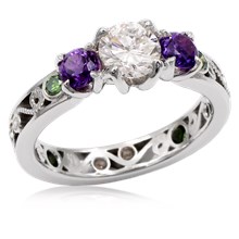 Three Stone Millegrain Curls Engagement Ring
