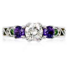 Three Stone Millegrain Curls Engagement Ring - top view