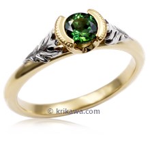 Oak Leaf Cathedral Engagement Ring With Green Sapphire