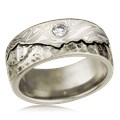 Mountain Wedding Band With Mokume Sky And Diamond
