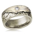 Mountain Wedding Band With Mokume Sky And Diamond