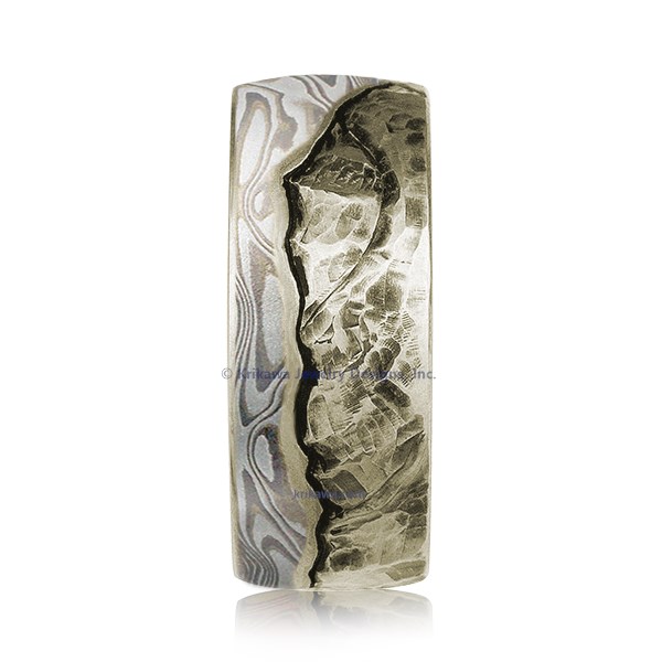 Mountain Wedding Band With Mokume Sky And Diamond