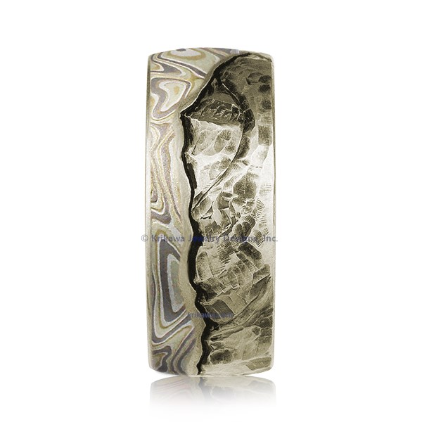 Mountain Wedding Band With Mokume Sky And Diamond