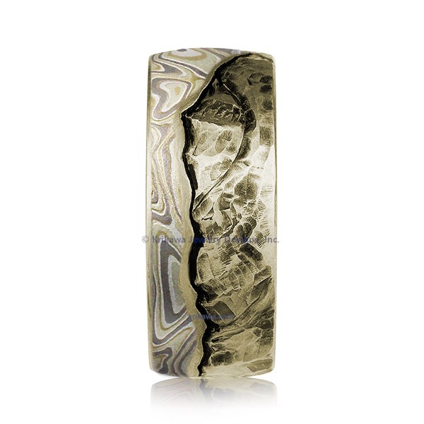 Mountain Wedding Band With Mokume Sky And Diamond