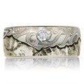 Mountain Wedding Band With Mokume Sky And Diamond