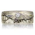 Mountain Wedding Band With Mokume Sky And Diamond