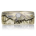 Mountain Wedding Band With Mokume Sky And Diamond