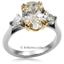 Oval Three Stone with Pear Prong Engagement Ring 