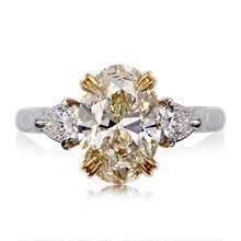 Oval Three Stone with Pear Prong Engagement Ring - top view