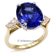 Oval Sapphire Three Stone with Pear Prong Engagement Ring