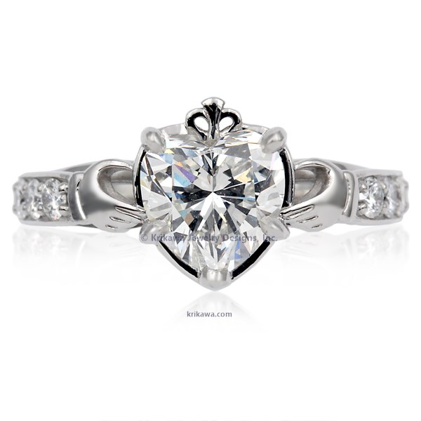 Beaded Claddagh Diamond Engagement Ring