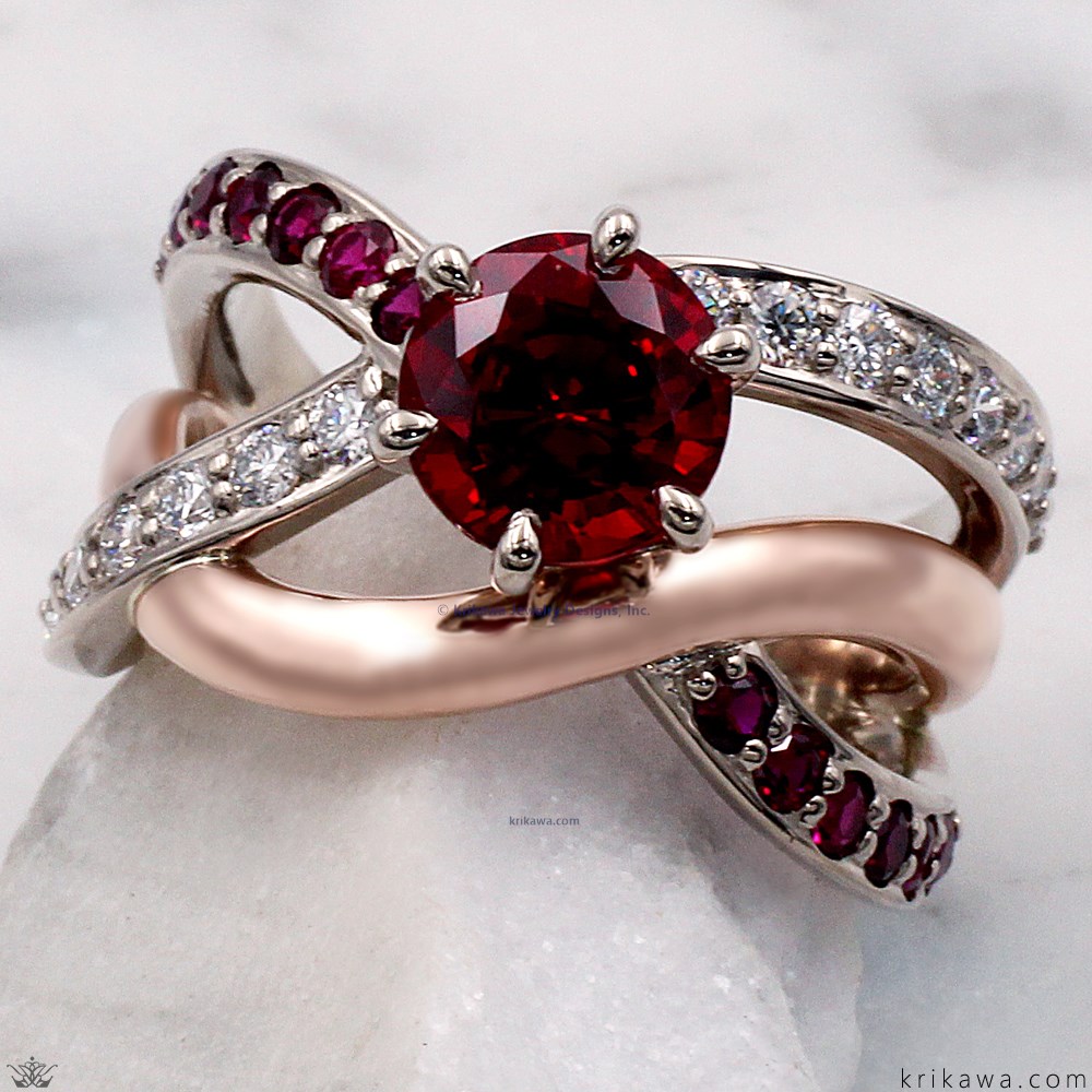 Trinity Weave Engagement Ring with Ruby