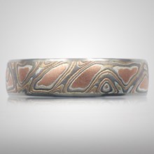 Champagne Mokume Wedding Band With 10K White Gold - top view