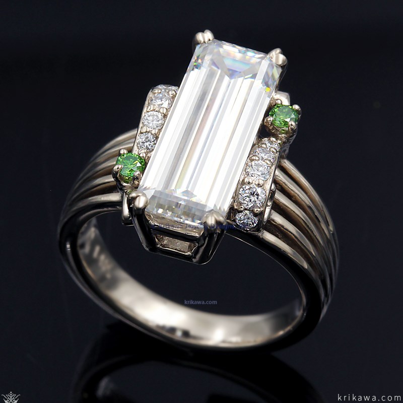 Art Deco Emerald Engagement Ring with Moissanite