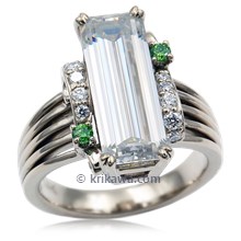 Art Deco Emerald Engagement Ring with Moissanite