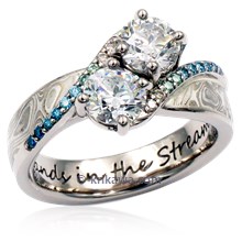 Two Stone Mokume Engagement Ring in White Mokume with Multicolored Diamonds