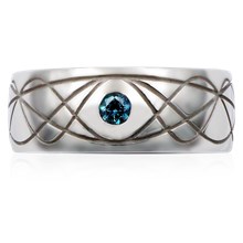 Sinusoidal Wave Wedding Band with Center Stone - top view