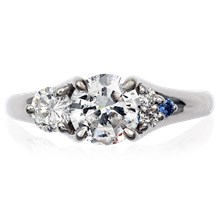 Round Asymmetrical Cluster Engagement Ring - top view