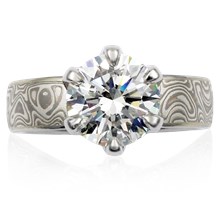 Mokume Solitaire Tapered Engagement Ring in White Mokume - top view