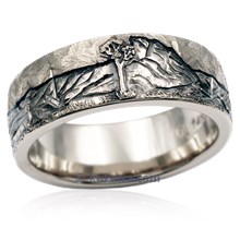 Mountain With Machinist Sky Wedding Band In Desert Landscape
