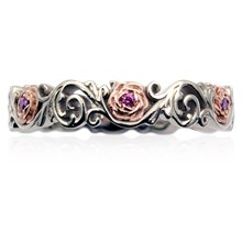 Western Rose Floral Wedding Band - top view