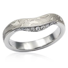 Contoured Mokume Diamond Wedding Band