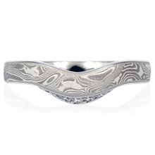 Contoured Mokume Diamond Wedding Band - top view