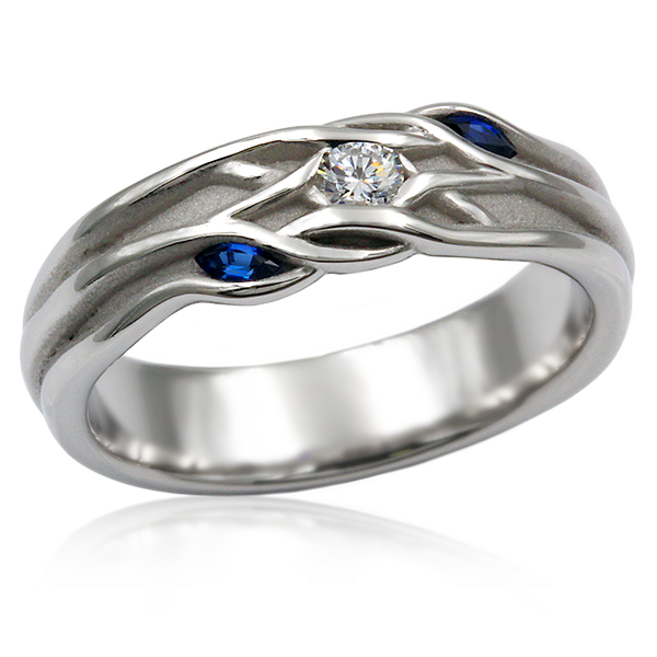 Embracing Brach Three-Stone Accent Wedding Band