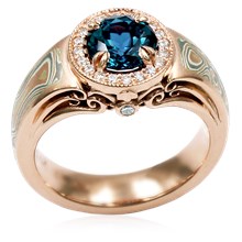 Carved Curls Halo Mokume Engagement Ring