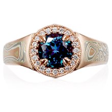 Carved Curls Halo Mokume Engagement Ring - top view
