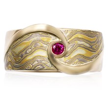 Mokume Raised Swirl Wedding Band - top view