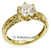 Old World Solitaire Engagement Ring In 18K Yellow Gold