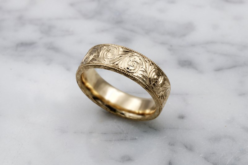 Hand Engraved Swirls Wedding Band