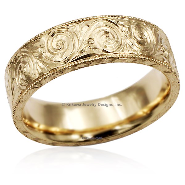 Hand Engraved Swirls Wedding Band