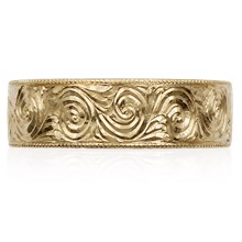Hand Engraved Swirl Wedding Band - top view