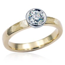 Two-toned Full Bezel Hammered Engagement Ring