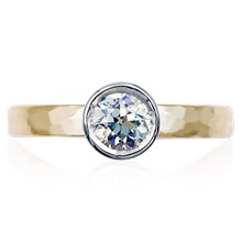 Two-toned Full Bezel Hammered Engagement Ring - top view