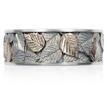 Two-Tone Birch Leaf Wedding Band - top view