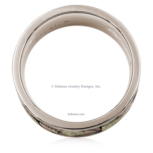  A handcrafted two-toned metal resembles the true love and peace you feel together.