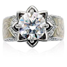 Elegant Lotus Carved Curls Engagement Ring - top view