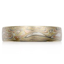 Mokume Millegrained Wedding Band - top view