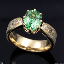 Mokume Blossom Engagement Ring with "Mint" Garnet