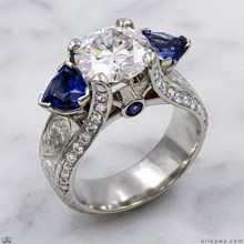 Hand Engraved Three Stone Juicy Engagement Ring