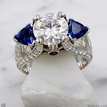 Hand Engraved Three Stone Juicy Engagement Ring - top view