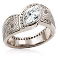 Mokume Wave Diamond Crossing Engagement Ring with blue diamond