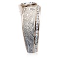 Mokume Wave Diamond Crossing Engagement Ring with blue diamond