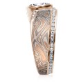 Mokume Wave Diamond Crossing Engagement Ring with blue diamond