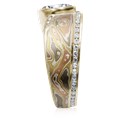 Mokume Wave Diamond Crossing Engagement Ring with blue diamond